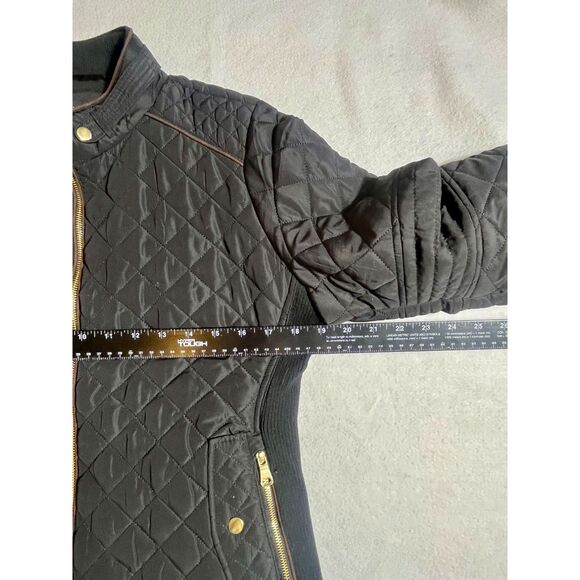LOVE TREE Black Bomber Quilted Riding Jacket Gold Large EUC - Picture 7 of 9